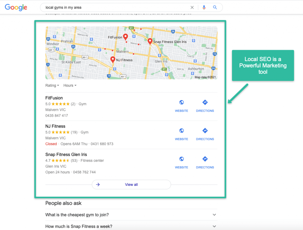 local seo for gyms on google