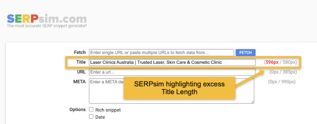 Serpsim Highlighting Excess Title Length