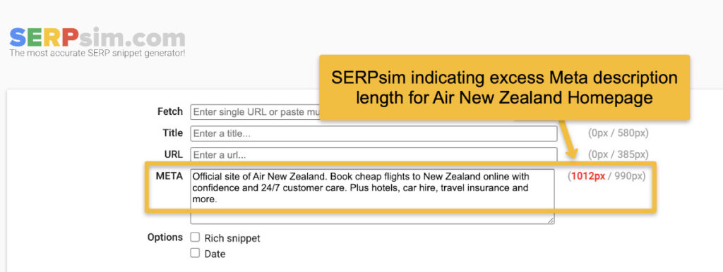 Serpsim meta description length